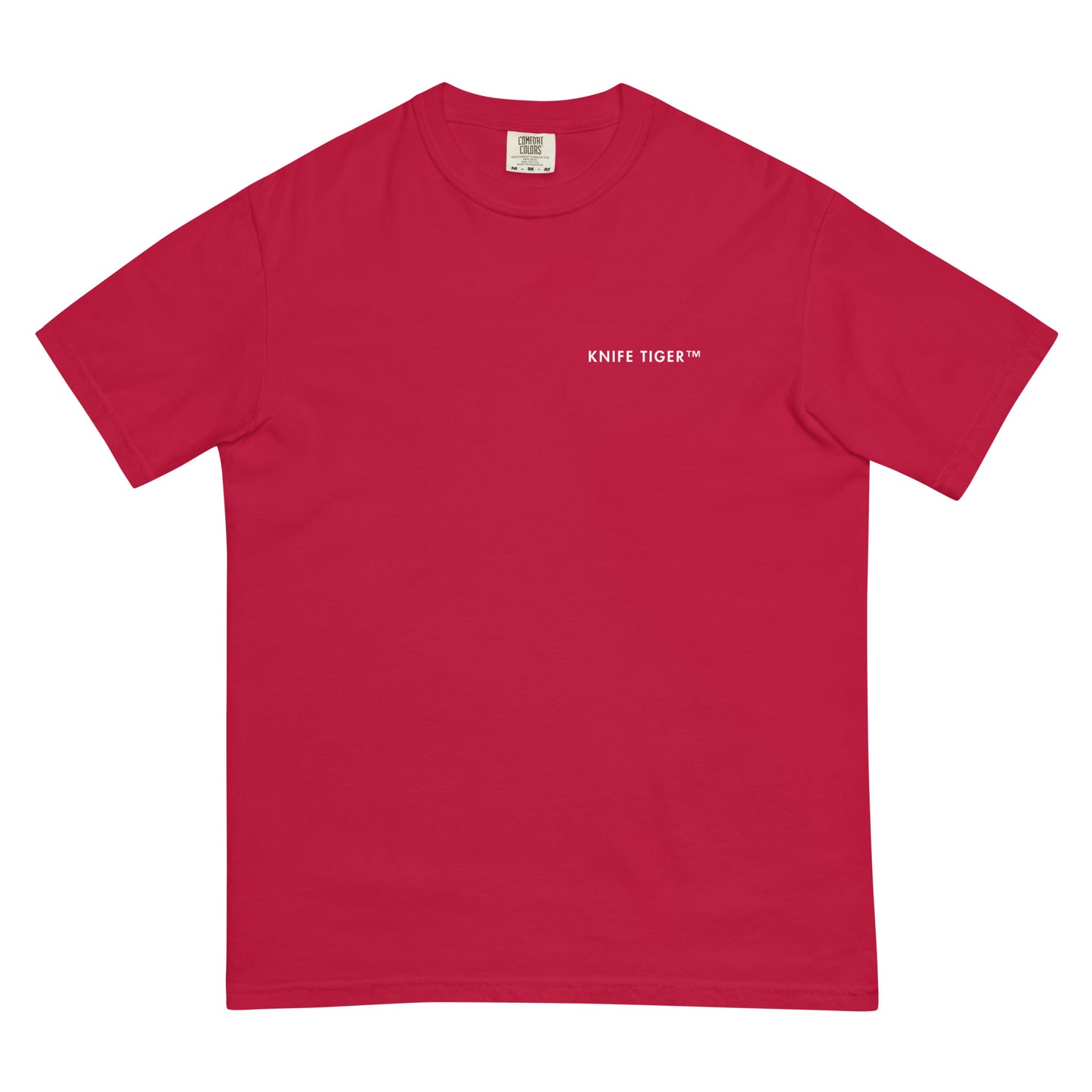 Red chef t-shirt with Knife Tiger logo on front